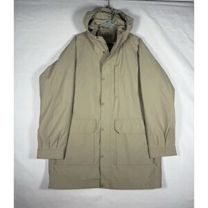 Uniqlo Windproof Hooded Coat Men's Large Beige Full Zip Long Parka Jacket
